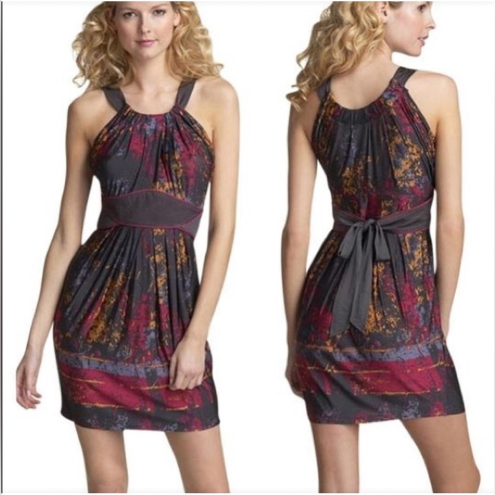 BCBGMaxAzria Multicolor Sleeveless Midi Dress Accentuated Waist Women’s Sz M